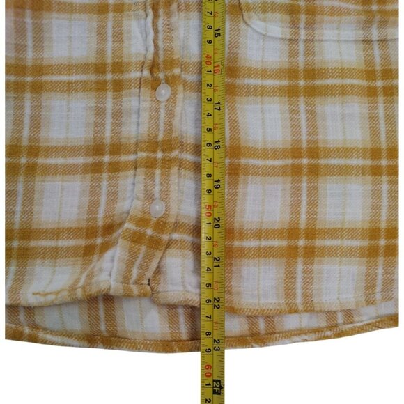 American Eagle Womens Yellow & White Plaid Cropped Button-Up Shirt L. - Picture 8 of 8
